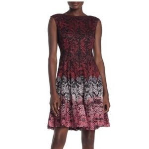 Red  Sleeveless Printed Lace Fit and Flare Dress